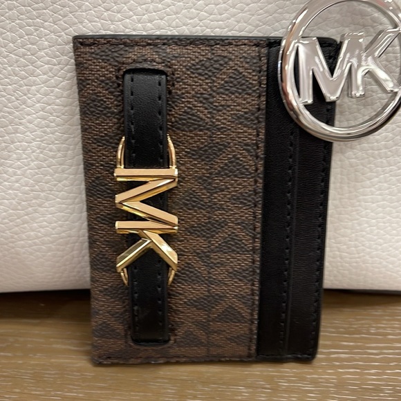 Michael Kors Handbags - MICHAEL KORS Reed Large Card Holder Case Wallet 
Brown /Black MK Signature NWT